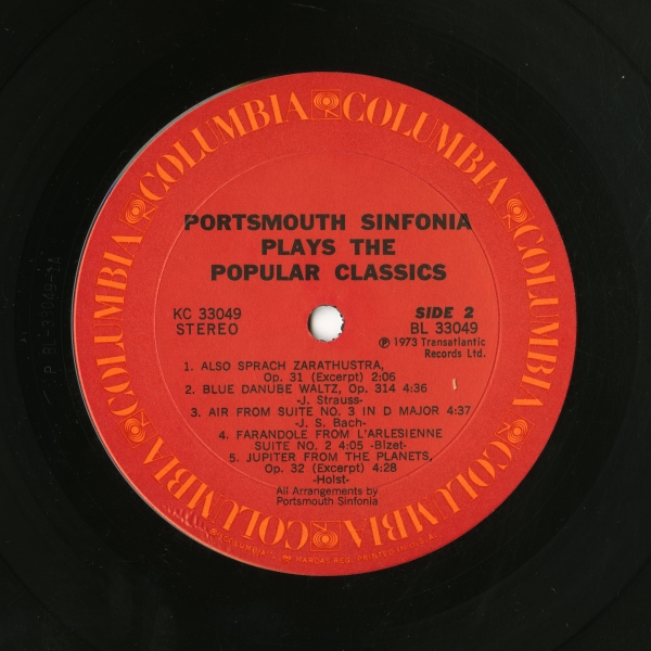 Portsmouth Sinfoniaの『Plays The Popular Classics』アメリカのColumbia盤ラベル Side 2